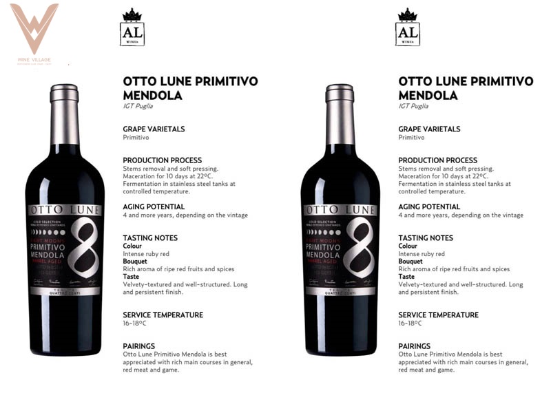 cách thưởng thức Rượu vang Otto Lune 8 Primitivo Mendola đúng